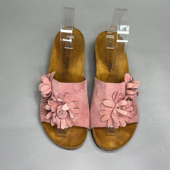 Marina Luna Sandals Women's Size 6.5 Pink Suede Floral Cork Slide Flip Flops - Picture 3 of 12